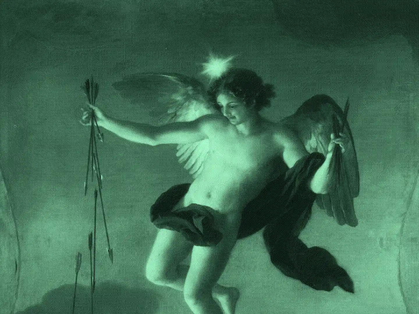 Hesperus, the winged personification of evening, holding arrows beneath the evening star.